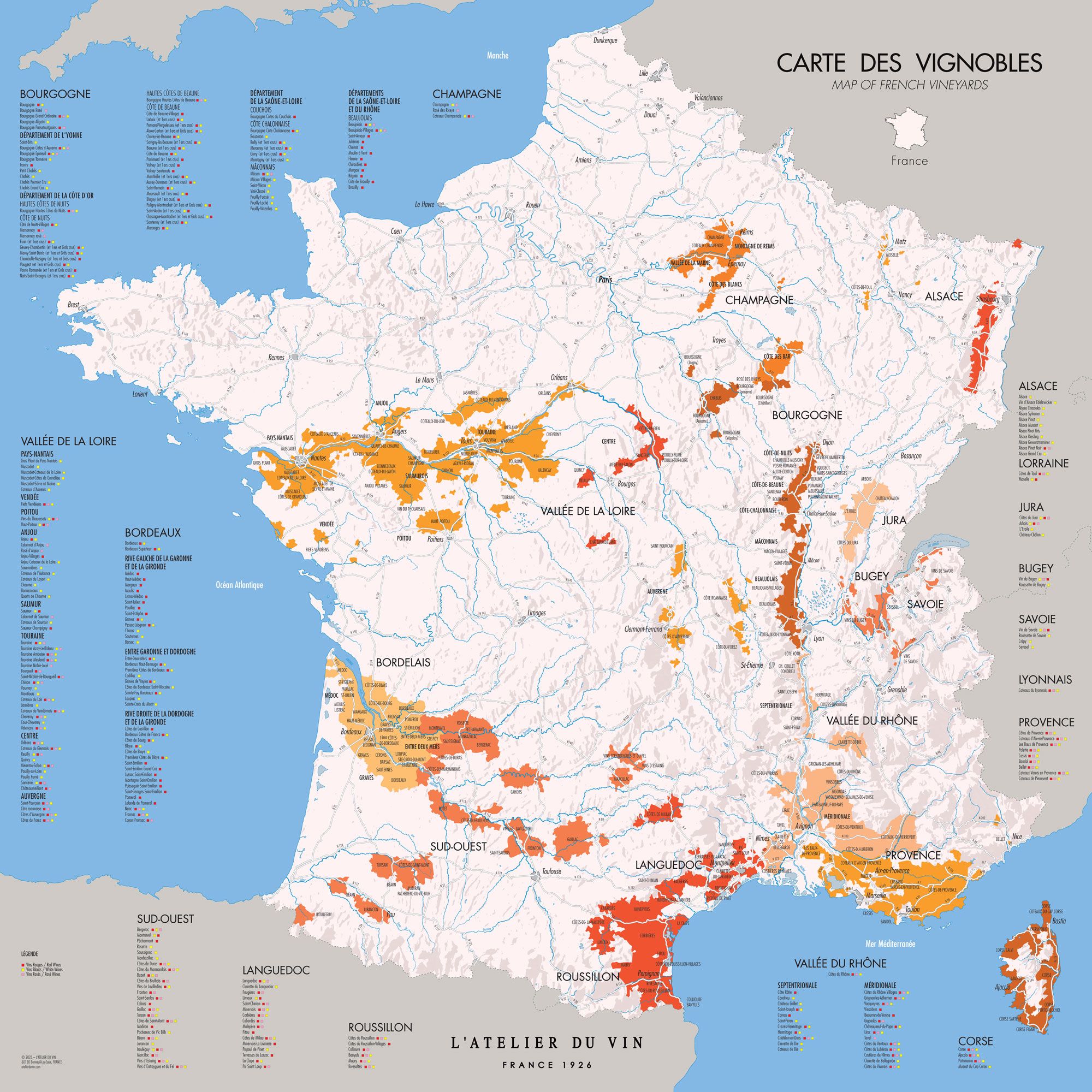 Kaart van de Franse wijngaarden